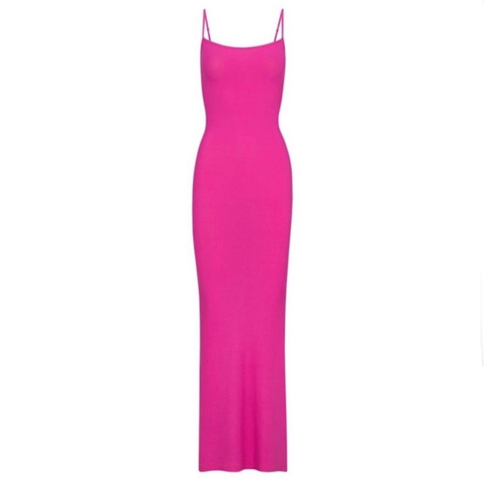 RARE skims hot pink soft lounge cotton rib maxi dress